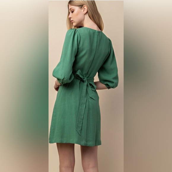 Lulus Draper’s Dream Retro Green Wrap Dress with Buttons NWT - Picture 2 of 16